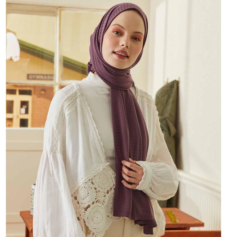 Modefa Comfy Striped Jersey Hijab Shawl - Mauve
